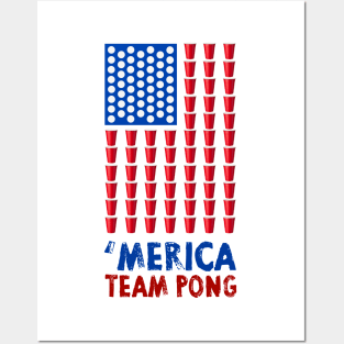 Beer Pong American Flag T shirt 4th of July Merica USA T-Shirt Posters and Art